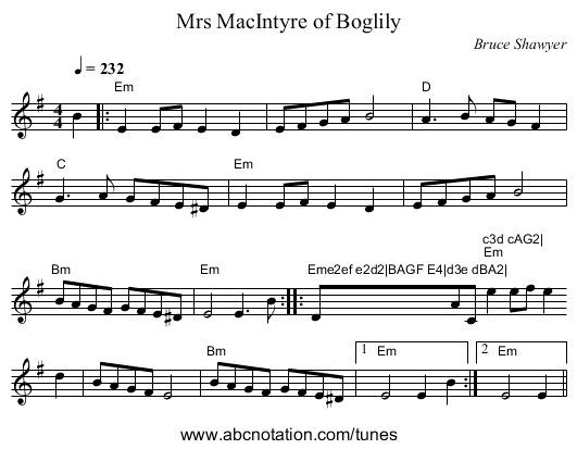 Mrs MacIntyre of Boglily - staff notation