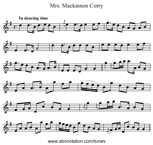Mrs. Mackinnon Corry - staff notation