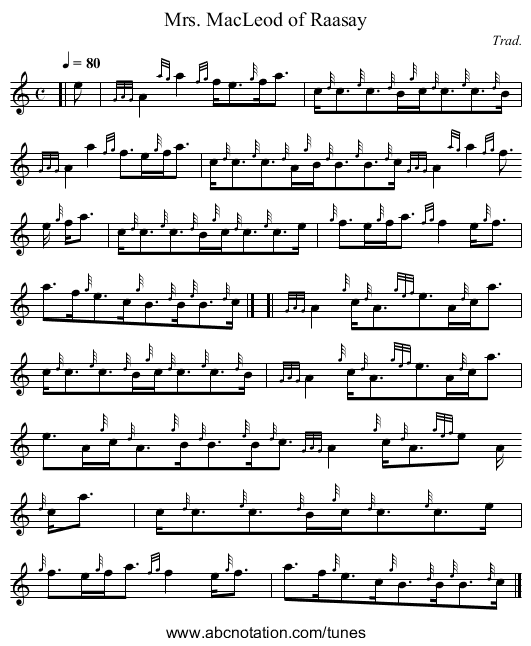 Mrs. MacLeod of Raasay - staff notation