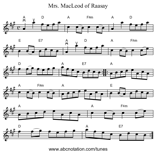 Mrs. MacLeod of Raasay - staff notation