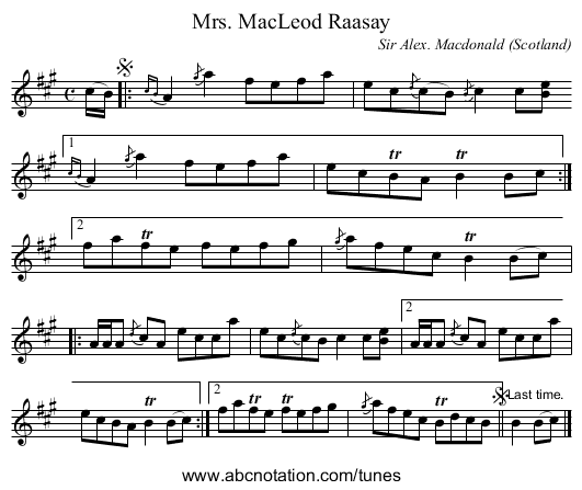 Mrs. MacLeod Raasay - staff notation