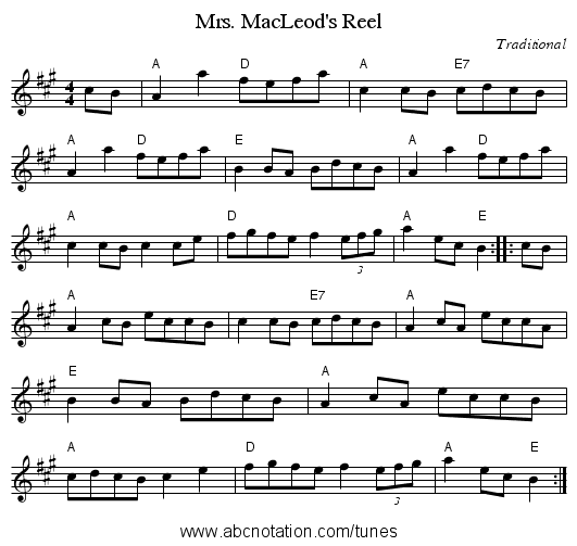 Mrs. MacLeod's Reel - staff notation