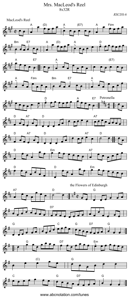 Mrs. MacLeod's Reel - staff notation