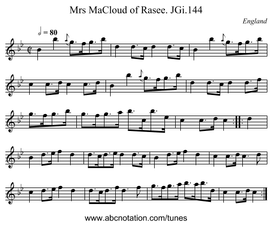 Mrs MaCloud of Rasee. JGi.144 - staff notation
