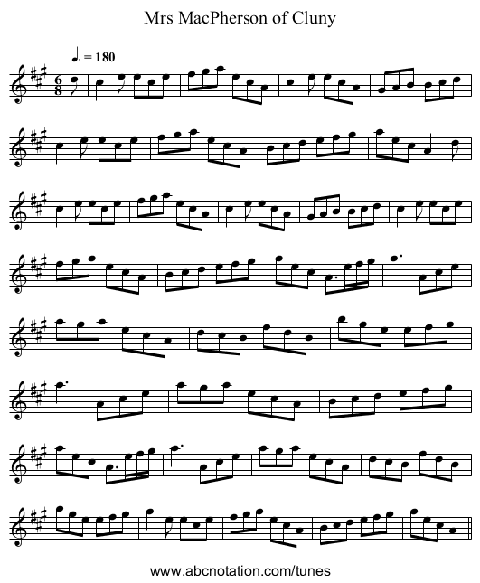 Mrs MacPherson of Cluny - staff notation