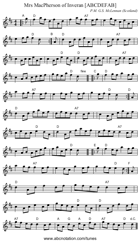 Mrs MacPherson of Inveran [ABCDEFAB] - staff notation