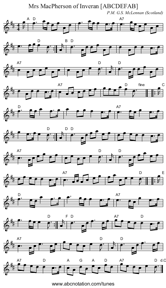 Mrs MacPherson of Inveran [ABCDEFAB] - staff notation