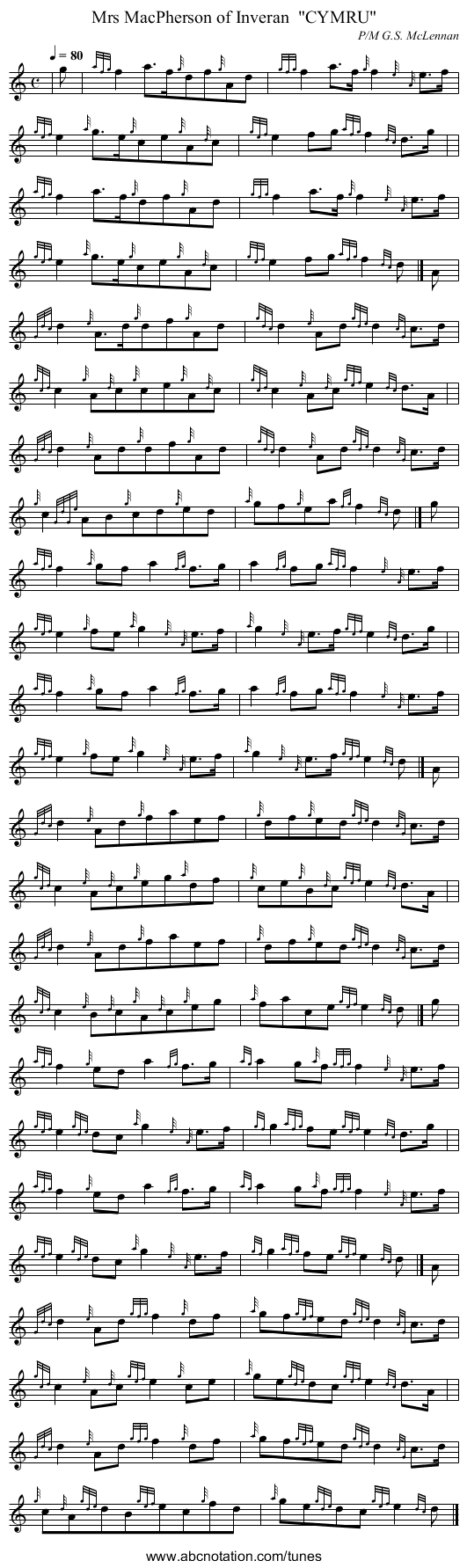 Mrs MacPherson of Inveran  CYMRU - staff notation
