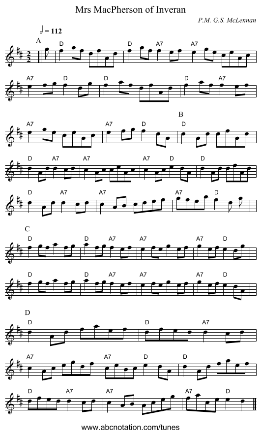 Mrs MacPherson of Inveran - staff notation