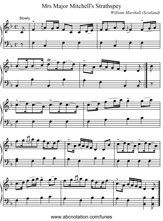 Mrs Major Mitchell's Strathspey - staff notation