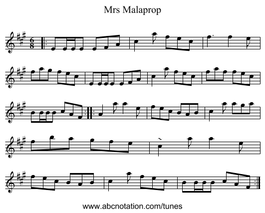 Mrs Malaprop - staff notation