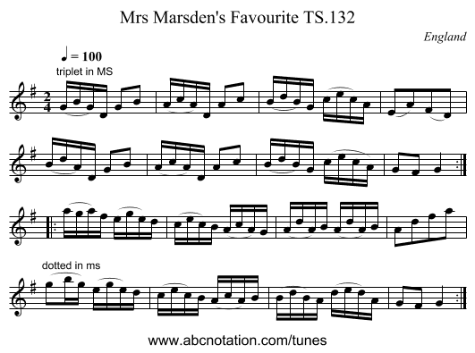 Mrs Marsden's Favourite TS.132 - staff notation