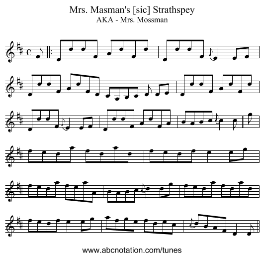Mrs. Masman's [sic] Strathspey - staff notation