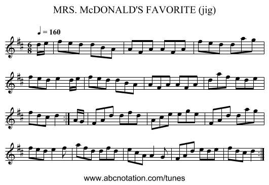 MRS. McDONALD'S FAVORITE (jig) - staff notation