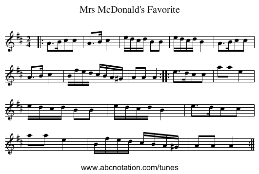 Mrs McDonald's Favorite - staff notation