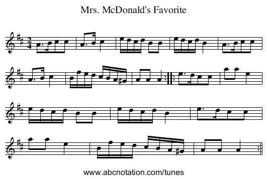 Mrs. McDonald's Favorite - staff notation