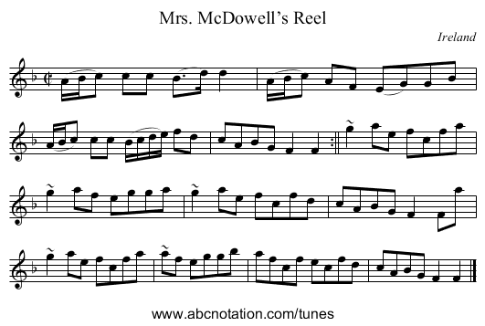 Mrs. McDowell’s Reel - staff notation