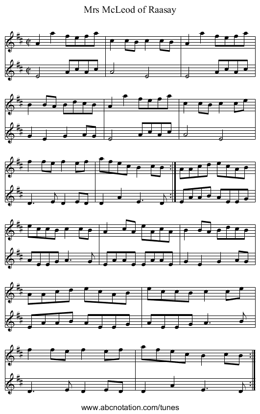 Mrs McLeod of Raasay - staff notation