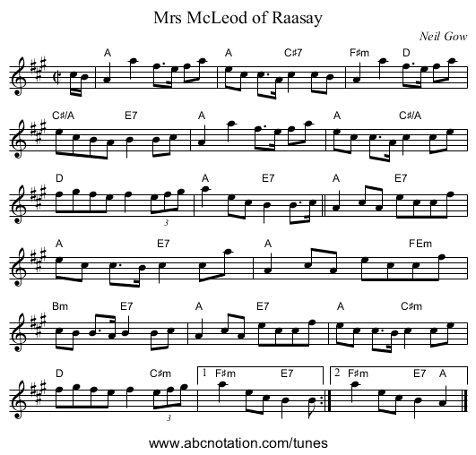 Mrs McLeod of Raasay - staff notation