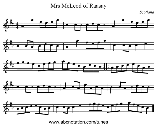 Mrs McLeod of Raasay - staff notation