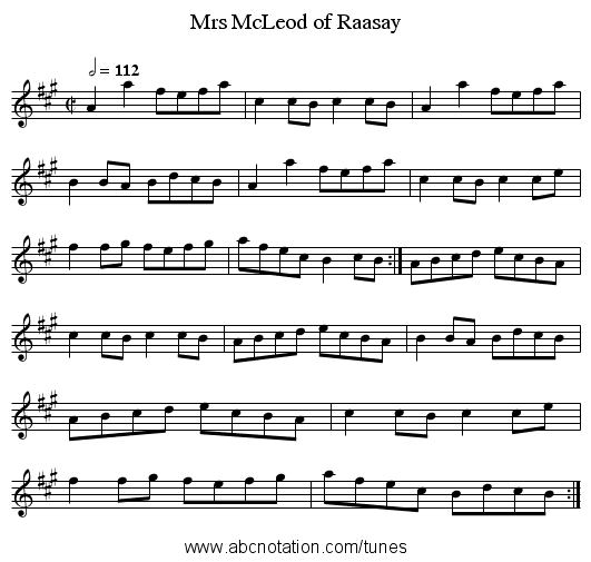 Mrs McLeod of Raasay - staff notation