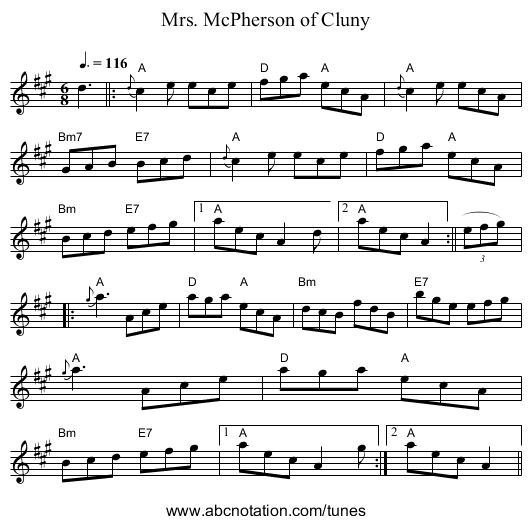 Mrs. McPherson of Cluny - staff notation