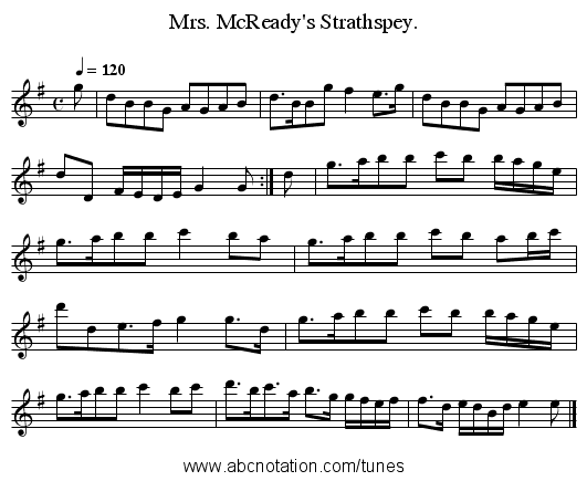 Mrs. McReady's Strathspey. - staff notation