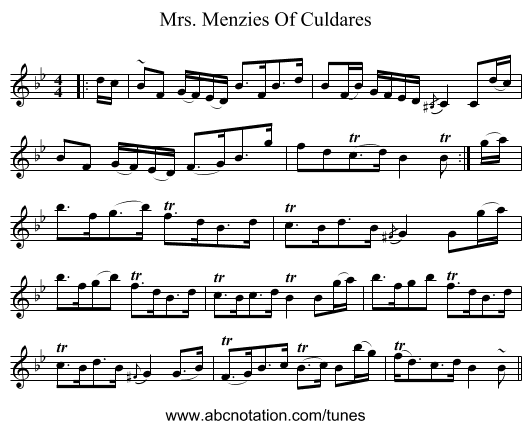 Mrs. Menzies Of Culdares - staff notation