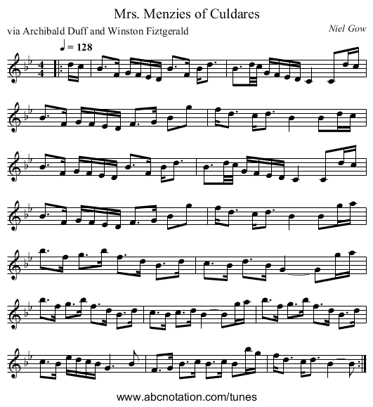 Mrs. Menzies of Culdares - staff notation