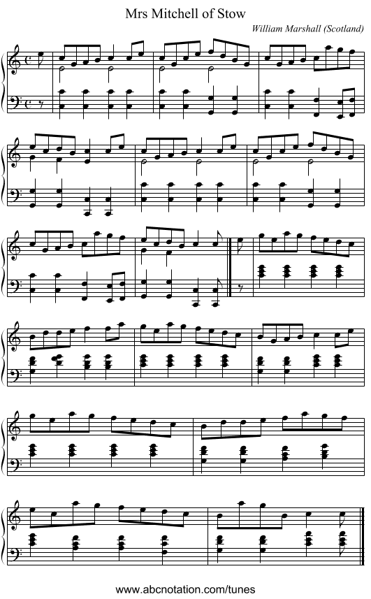 Mrs Mitchell of Stow - staff notation