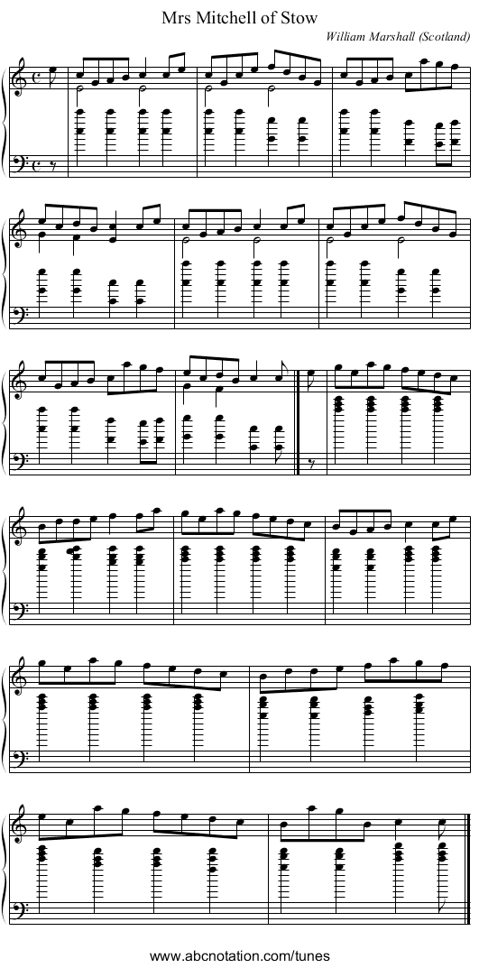 Mrs Mitchell of Stow - staff notation