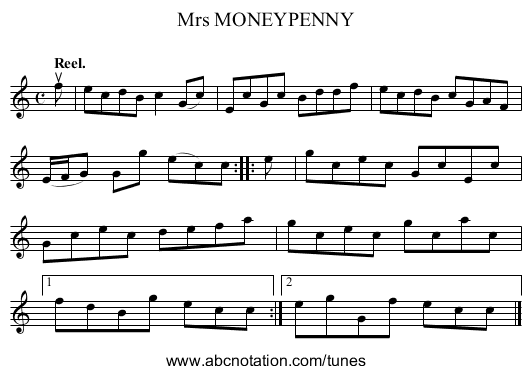 Mrs MONEYPENNY - staff notation