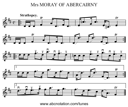 Mrs MORAY OF ABERCAIRNY - staff notation