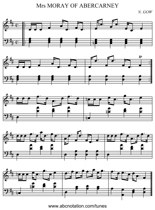 Mrs MORAY OF ABERCARNEY - staff notation