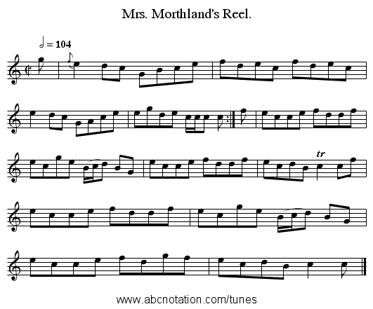 Mrs. Morthland's Reel. - staff notation