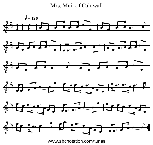 Mrs. Muir of Caldwall - staff notation