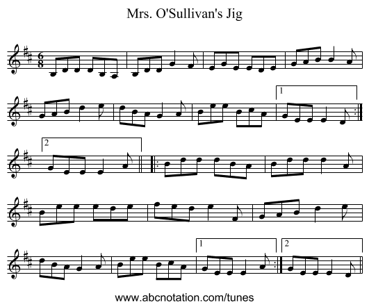 Mrs. O'Sullivan's Jig - staff notation