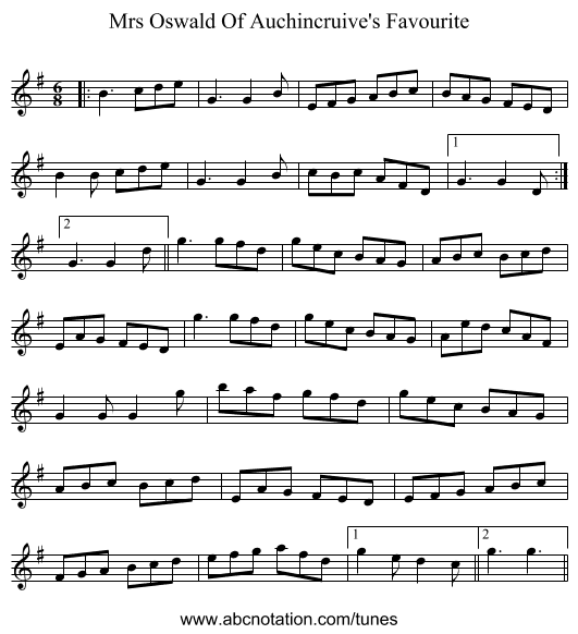 Mrs Oswald Of Auchincruive's Favourite - staff notation