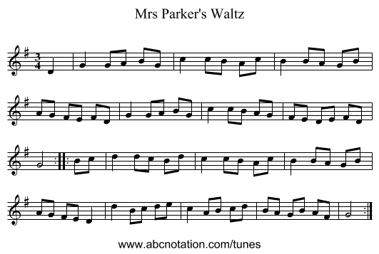 Mrs Parker's Waltz - staff notation