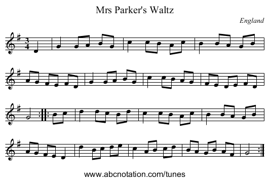 Mrs Parker's Waltz - staff notation