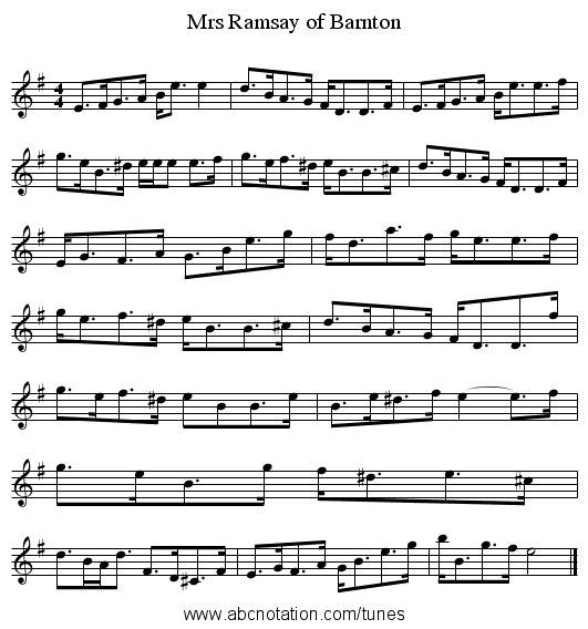 Mrs Ramsay of Barnton - staff notation