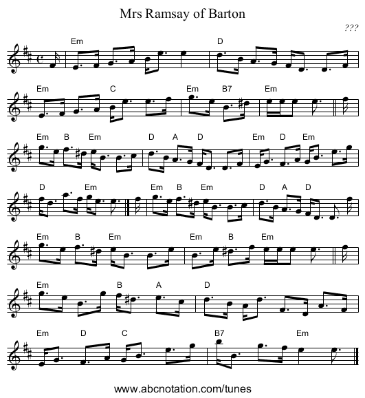 Mrs Ramsay of Barton - staff notation