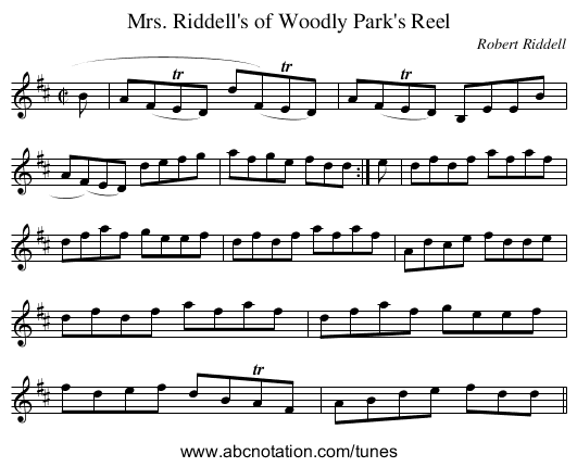Mrs. Riddell's of Woodly Park's Reel - staff notation