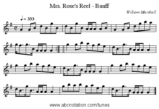 Mrs. Rose's Reel - Banff - staff notation