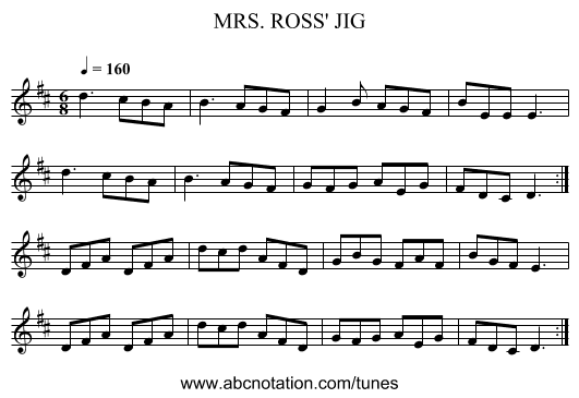 MRS. ROSS' JIG - staff notation