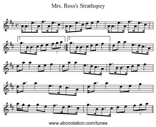 Mrs. Ross's Strathspey - staff notation