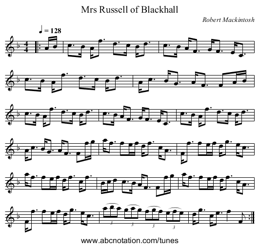 Mrs Russell of Blackhall - staff notation