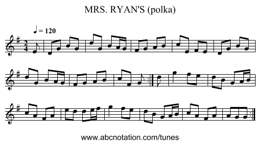 MRS. RYAN'S (polka) - staff notation