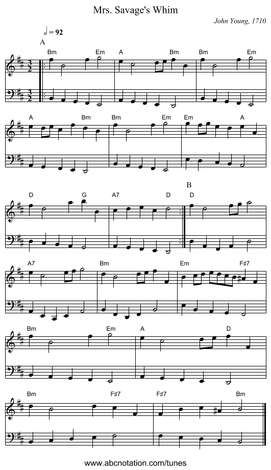 Mrs. Savage's Whim - staff notation