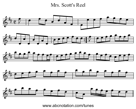 Mrs. Scott's Reel - staff notation